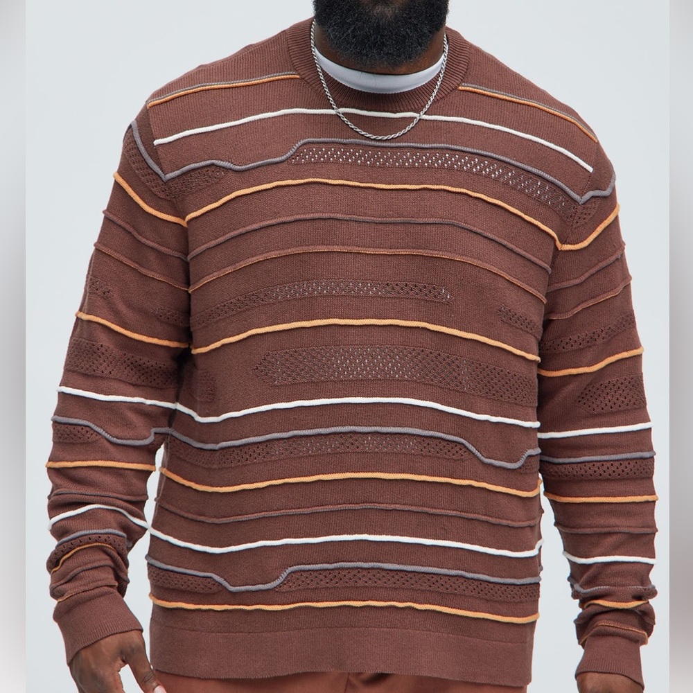 Men's Brown Striped Sweater - Brown/combo
